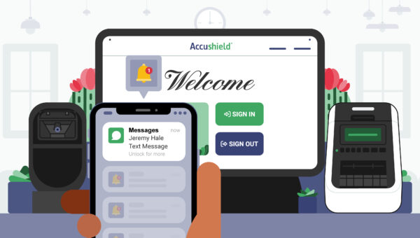 Senior living first impressions at the front desk with digital visitor sign-in kiosk, mobile alerts, and smooth check-in experience