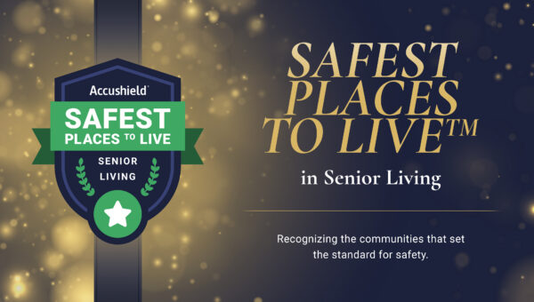 Safest Places to Live™ senior living safety accreditation emblem recognizing communities that meet national resident safety and security standards.