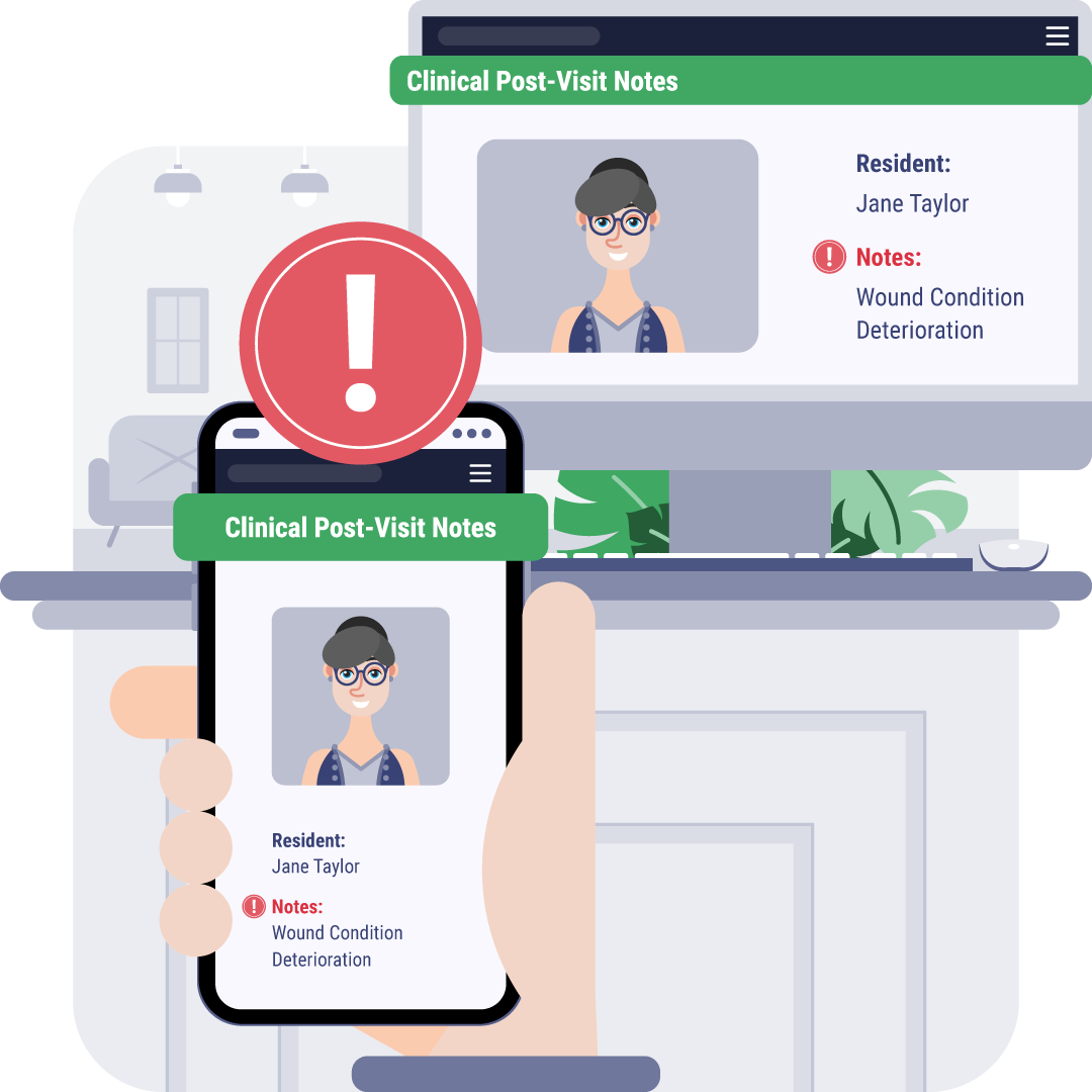 Care Visit Notes change in condition response workflow on a phone